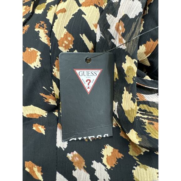 NWT Sz 12 Guess Animal Print Pleated, Flutter Sleeve, Maxi Dress. Vneck. - Picture 3 of 5